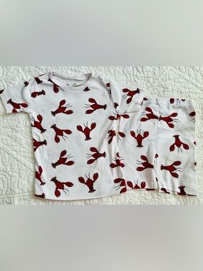 Kids Organic White Pajama Set with Red Lobster Print From Cape Cod Boutique